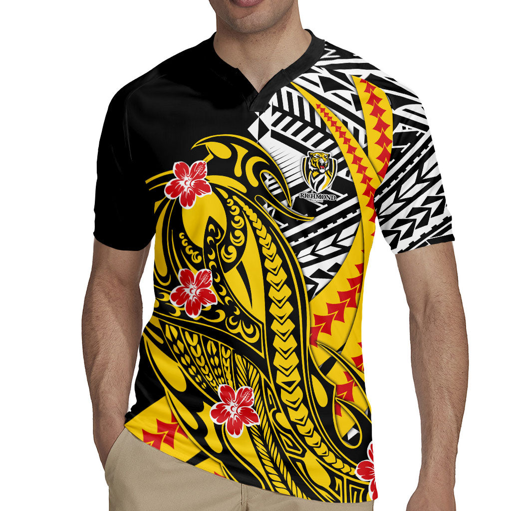Personalized Richmond Tigers Rugby Jersey Polynesian Tribal Tiger Mascot With Hibiscus Floral Art