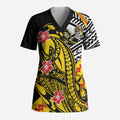 Personalized Richmond Tigers Scrub Top Polynesian Tribal Tiger Mascot With Hibiscus Floral Art