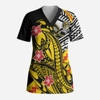 Personalized Richmond Tigers Scrub Top Polynesian Tribal Tiger Mascot With Hibiscus Floral Art