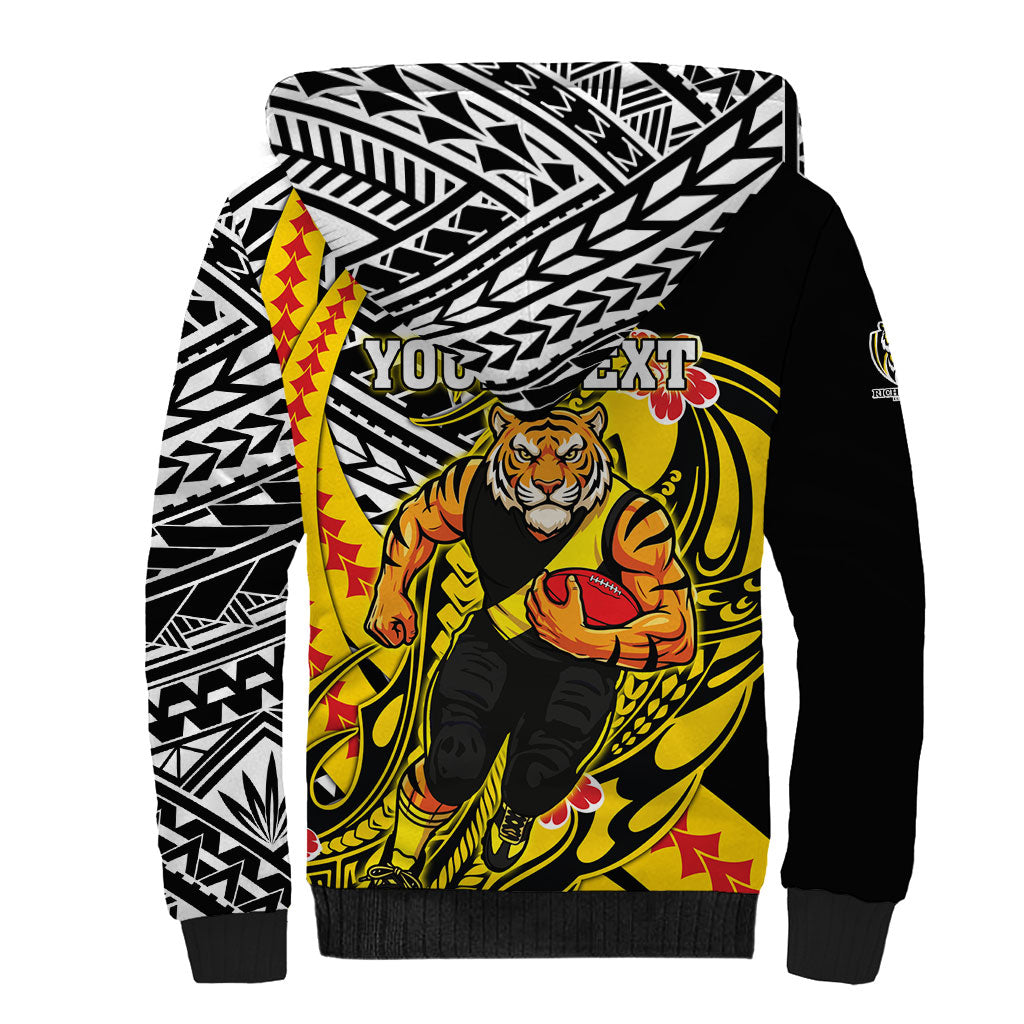 Personalized Richmond Tigers Sherpa Hoodie Polynesian Tribal Tiger Mascot With Hibiscus Floral Art