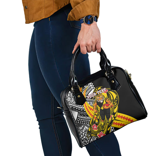 Personalized Richmond Tigers Shoulder Handbag Polynesian Tribal Tiger Mascot With Hibiscus Floral Art