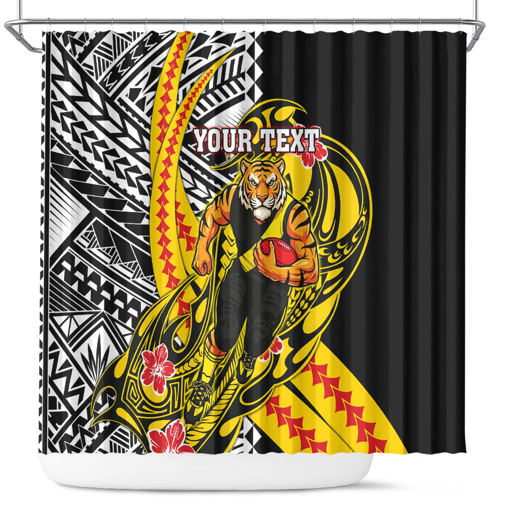 Personalized Richmond Tigers Shower Curtain Polynesian Tribal Tiger Mascot With Hibiscus Floral Art