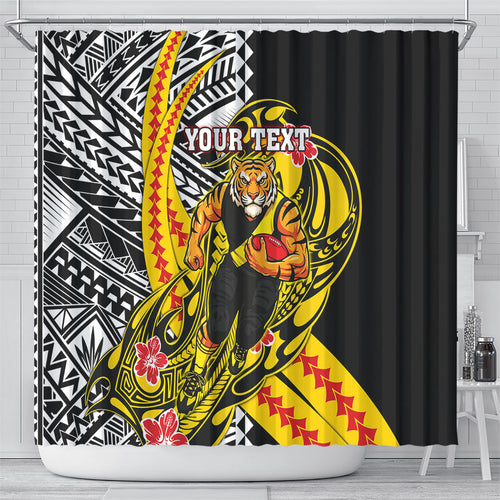 Personalized Richmond Tigers Shower Curtain Polynesian Tribal Tiger Mascot With Hibiscus Floral Art