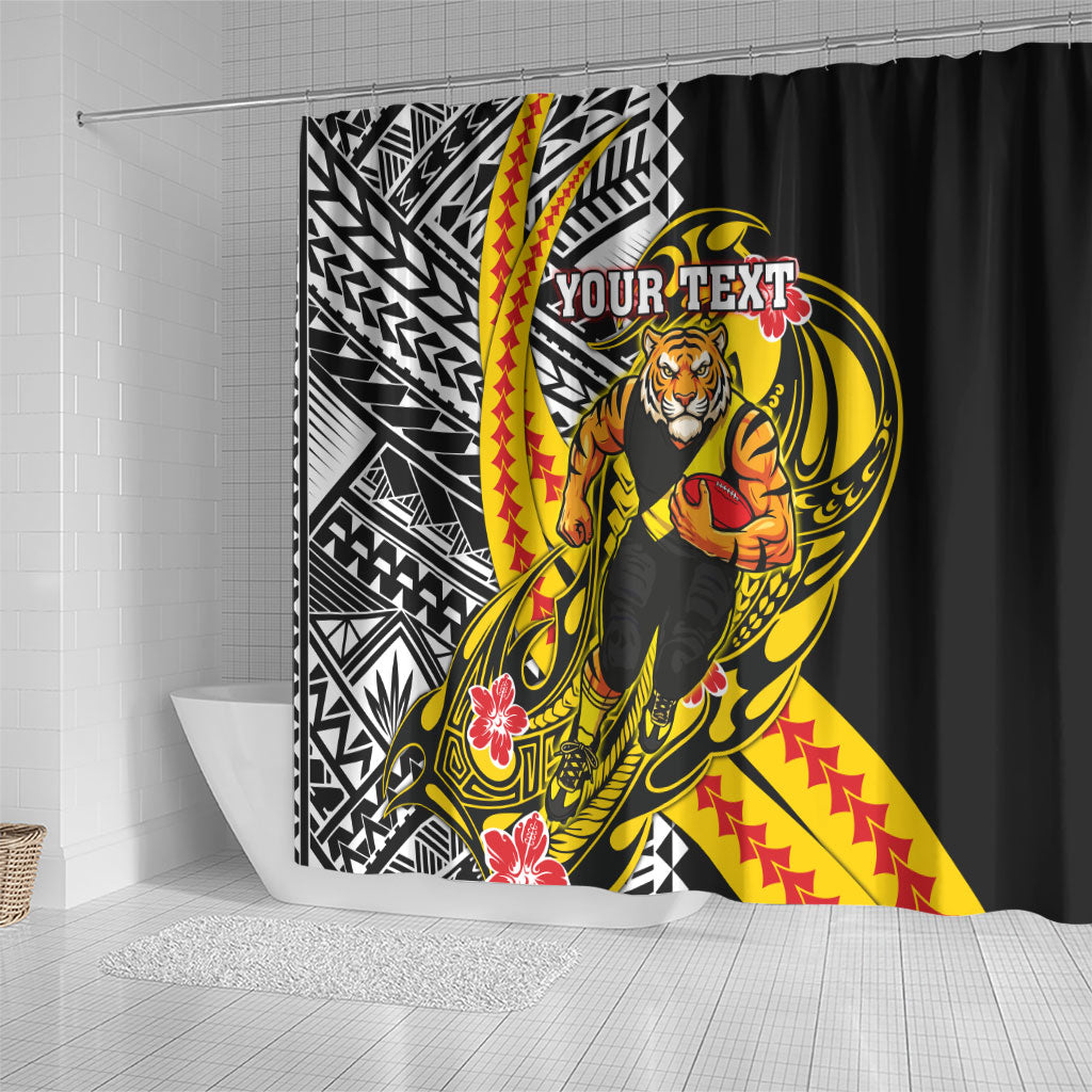 Personalized Richmond Tigers Shower Curtain Polynesian Tribal Tiger Mascot With Hibiscus Floral Art