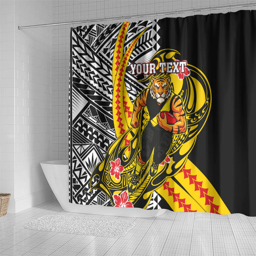 Personalized Richmond Tigers Shower Curtain Polynesian Tribal Tiger Mascot With Hibiscus Floral Art