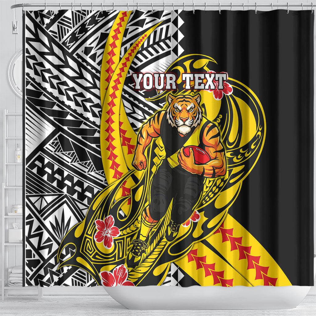 Personalized Richmond Tigers Shower Curtain Polynesian Tribal Tiger Mascot With Hibiscus Floral Art