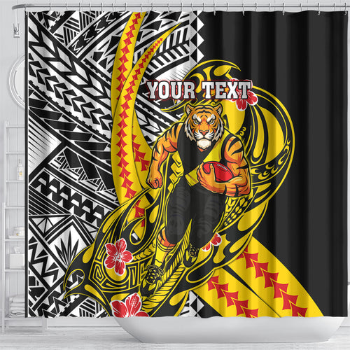Personalized Richmond Tigers Shower Curtain Polynesian Tribal Tiger Mascot With Hibiscus Floral Art
