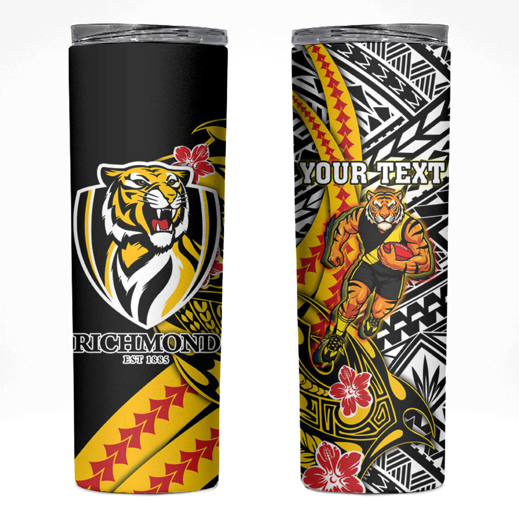 Personalized Richmond Tigers Skinny Tumbler Polynesian Tribal Tiger Mascot With Hibiscus Floral Art