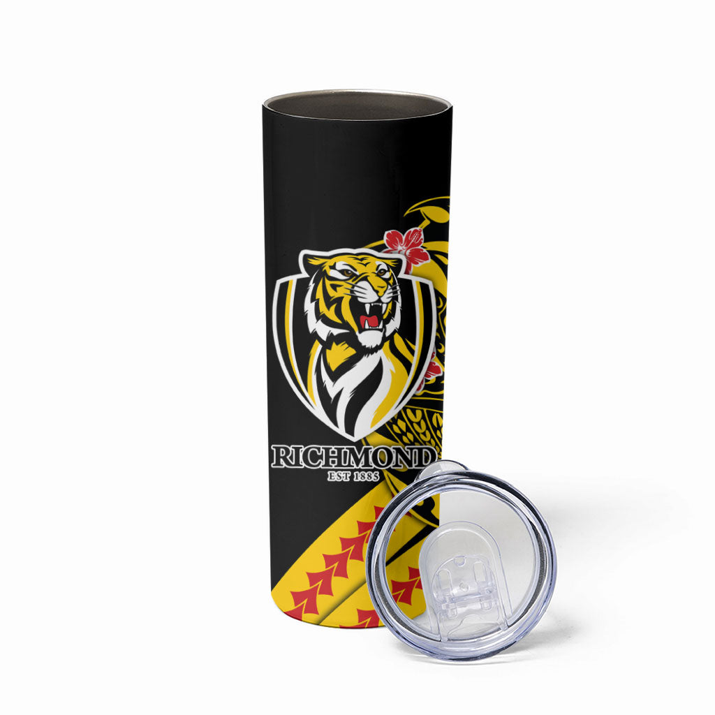 Personalized Richmond Tigers Skinny Tumbler Polynesian Tribal Tiger Mascot With Hibiscus Floral Art
