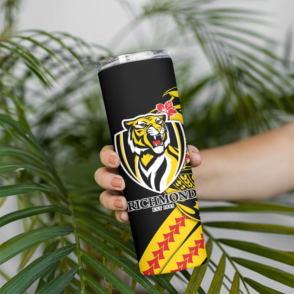 Personalized Richmond Tigers Skinny Tumbler Polynesian Tribal Tiger Mascot With Hibiscus Floral Art