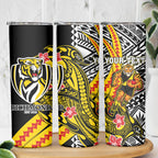 Personalized Richmond Tigers Skinny Tumbler Polynesian Tribal Tiger Mascot With Hibiscus Floral Art