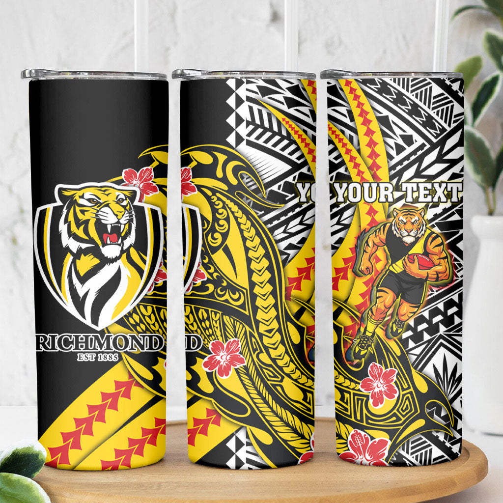 Personalized Richmond Tigers Skinny Tumbler Polynesian Tribal Tiger Mascot With Hibiscus Floral Art