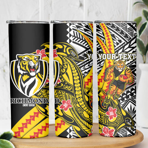 Personalized Richmond Tigers Skinny Tumbler Polynesian Tribal Tiger Mascot With Hibiscus Floral Art