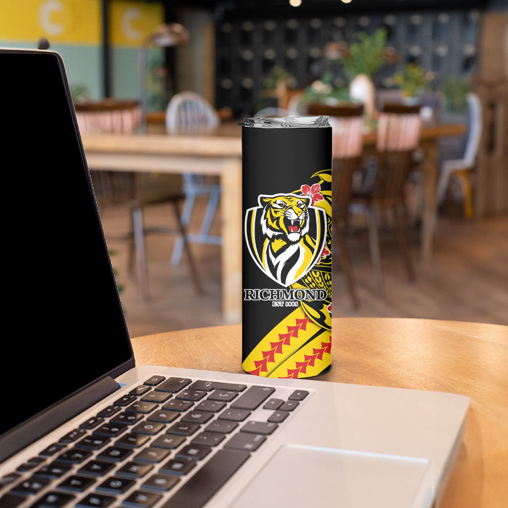 Personalized Richmond Tigers Skinny Tumbler Polynesian Tribal Tiger Mascot With Hibiscus Floral Art