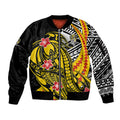Personalized Richmond Tigers Sleeve Zip Bomber Jacket Polynesian Tribal Tiger Mascot With Hibiscus Floral Art