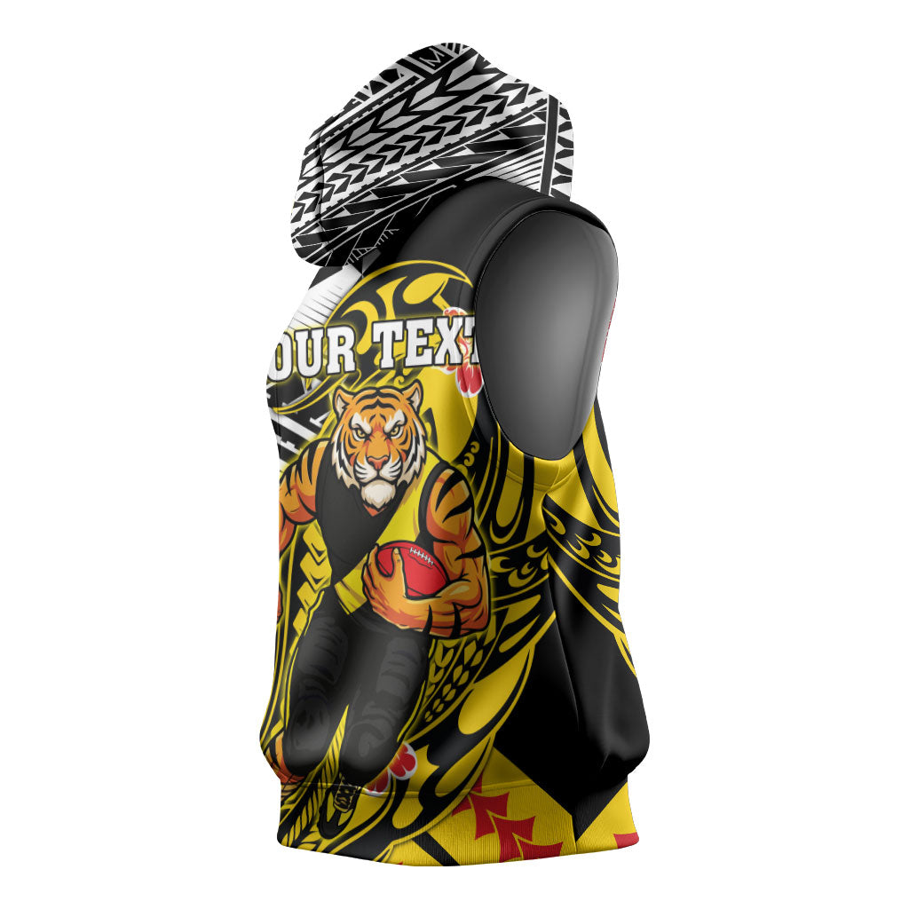 Personalized Richmond Tigers Sleeveless Hoodie Polynesian Tribal Tiger Mascot With Hibiscus Floral Art