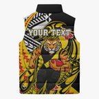 Personalized Richmond Tigers Sleeveless Puffer Jacket Polynesian Tribal Tiger Mascot With Hibiscus Floral Art