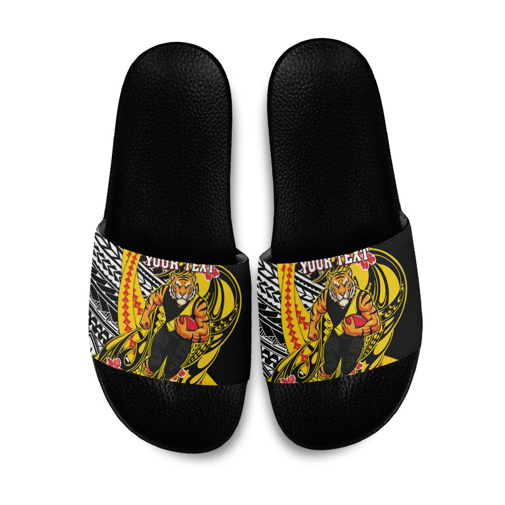 Personalized Richmond Tigers Slide Sandals Polynesian Tribal Tiger Mascot With Hibiscus Floral Art
