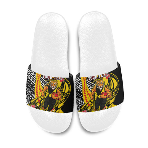 Personalized Richmond Tigers Slide Sandals Polynesian Tribal Tiger Mascot With Hibiscus Floral Art