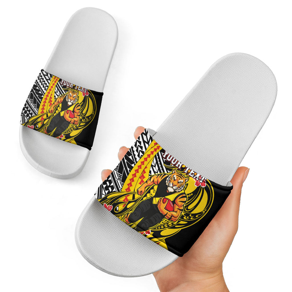 Personalized Richmond Tigers Slide Sandals Polynesian Tribal Tiger Mascot With Hibiscus Floral Art