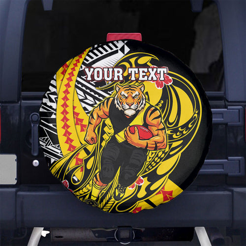 Personalized Richmond Tigers Spare Tire Cover Polynesian Tribal Tiger Mascot With Hibiscus Floral Art