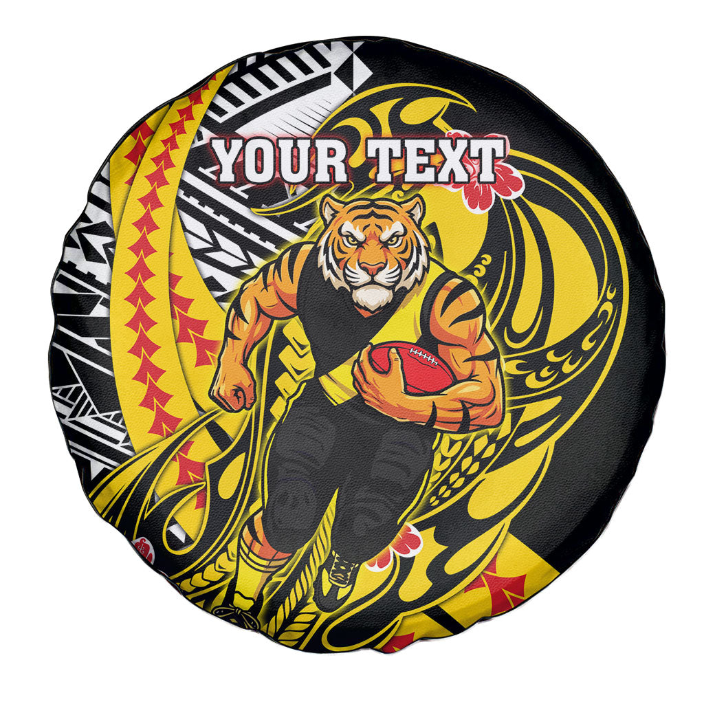 Personalized Richmond Tigers Spare Tire Cover Polynesian Tribal Tiger Mascot With Hibiscus Floral Art