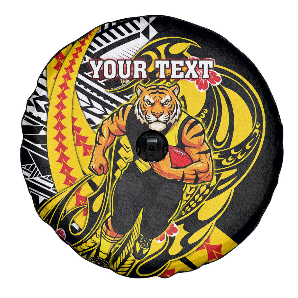 Personalized Richmond Tigers Spare Tire Cover Polynesian Tribal Tiger Mascot With Hibiscus Floral Art