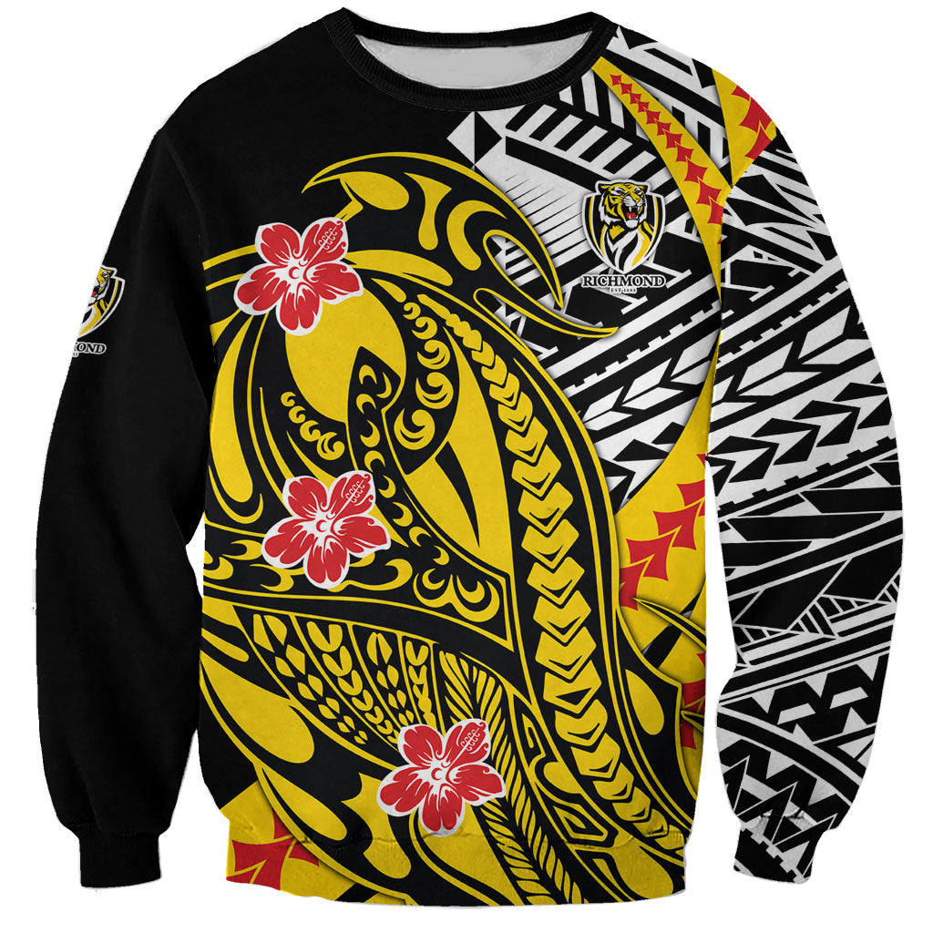 Personalized Richmond Tigers Sweatshirt Polynesian Tribal Tiger Mascot With Hibiscus Floral Art