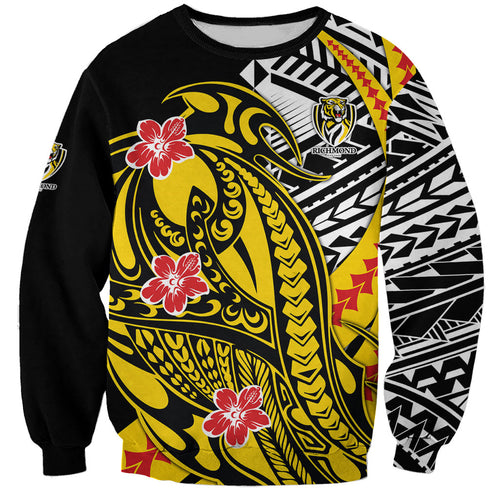 Personalized Richmond Tigers Sweatshirt Polynesian Tribal Tiger Mascot With Hibiscus Floral Art