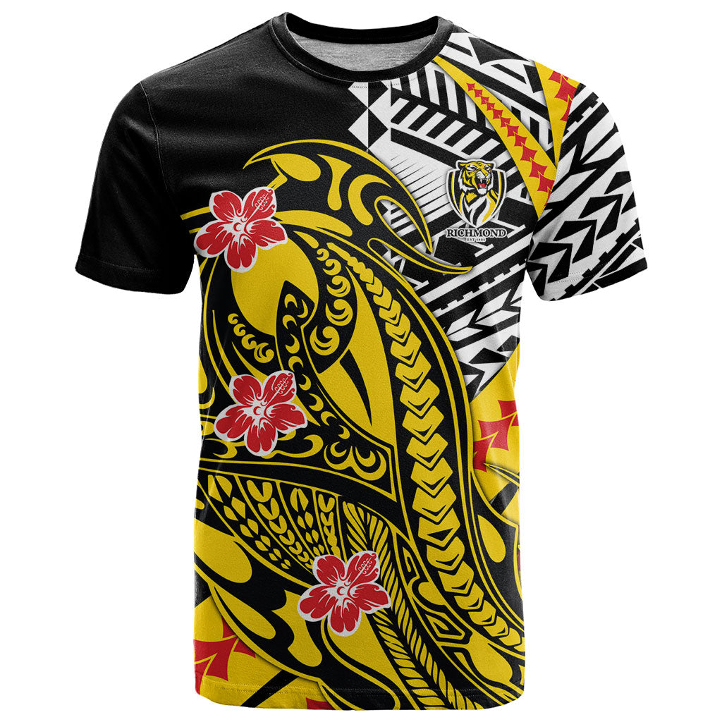 Personalized Richmond Tigers T Shirt Polynesian Tribal Tiger Mascot With Hibiscus Floral Art