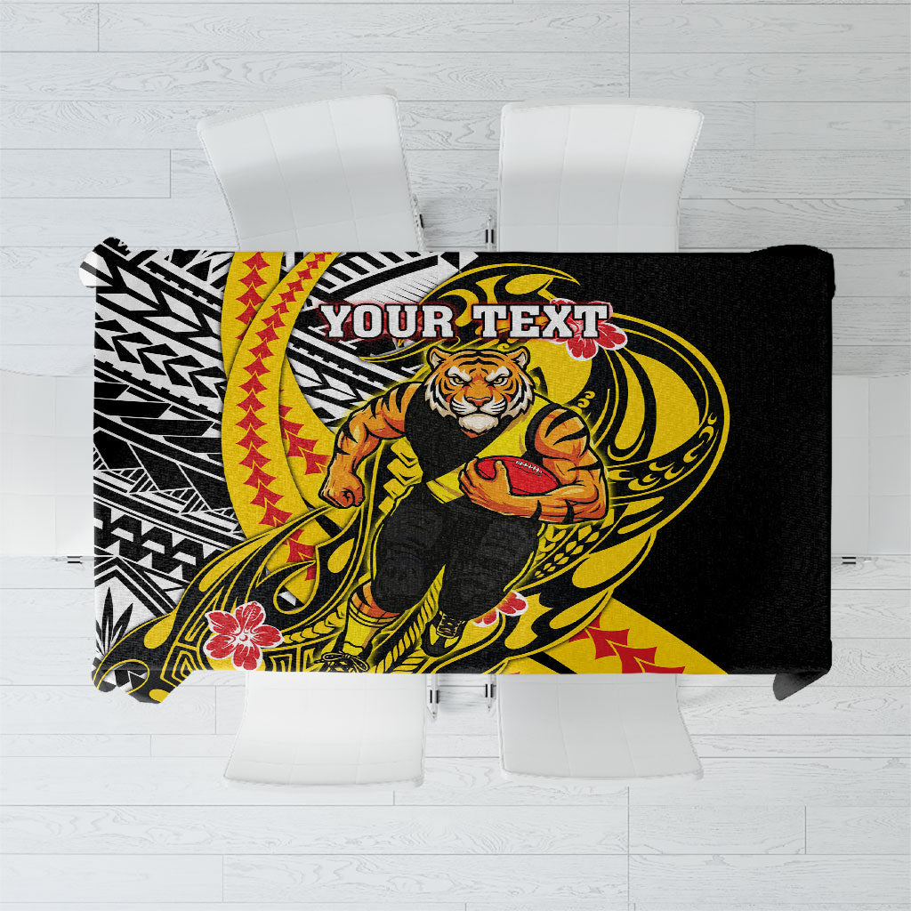 Personalized Richmond Tigers Tablecloth Polynesian Tribal Tiger Mascot With Hibiscus Floral Art