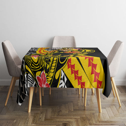 Personalized Richmond Tigers Tablecloth Polynesian Tribal Tiger Mascot With Hibiscus Floral Art