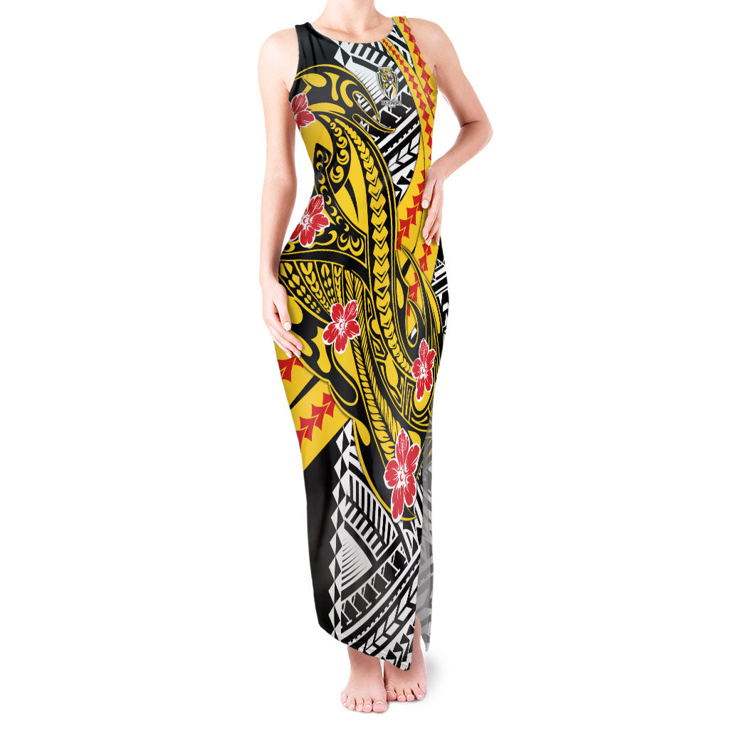 Personalized Richmond Tigers Tank Maxi Dress Polynesian Tribal Tiger Mascot With Hibiscus Floral Art