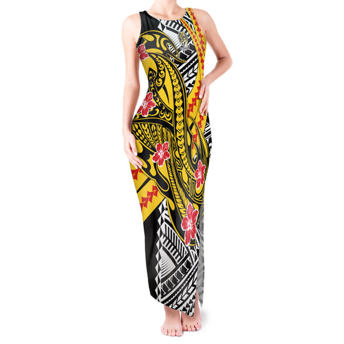 Personalized Richmond Tigers Tank Maxi Dress Polynesian Tribal Tiger Mascot With Hibiscus Floral Art