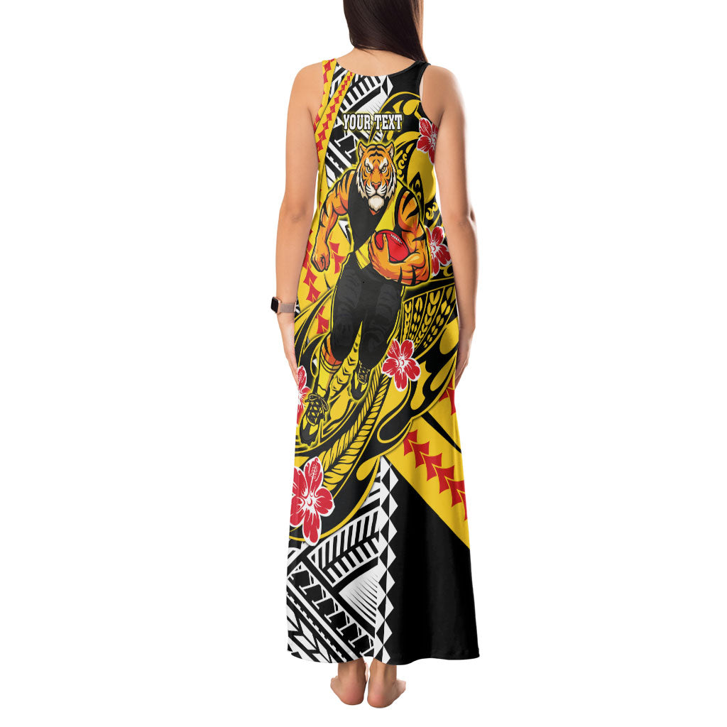 Personalized Richmond Tigers Tank Maxi Dress Polynesian Tribal Tiger Mascot With Hibiscus Floral Art