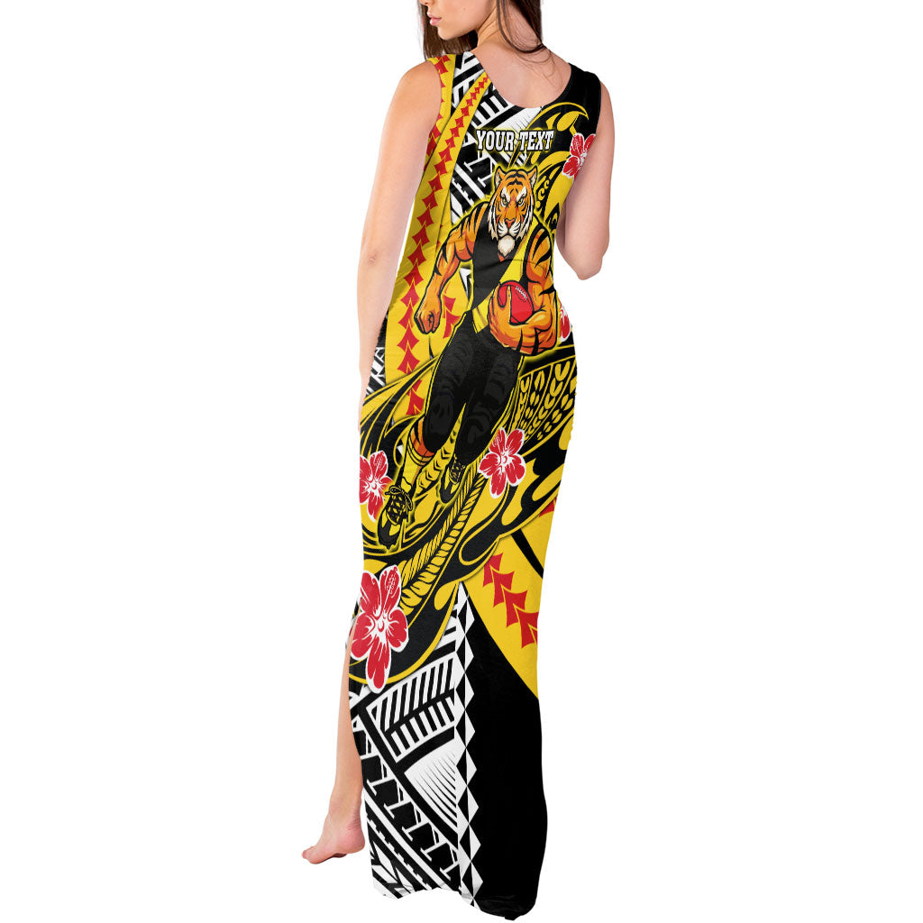 Personalized Richmond Tigers Tank Maxi Dress Polynesian Tribal Tiger Mascot With Hibiscus Floral Art