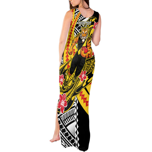 Personalized Richmond Tigers Tank Maxi Dress Polynesian Tribal Tiger Mascot With Hibiscus Floral Art