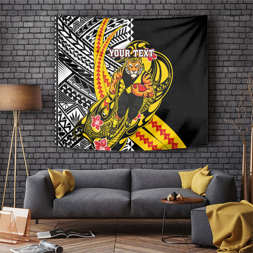 Personalized Richmond Tigers Tapestry Polynesian Tribal Tiger Mascot With Hibiscus Floral Art