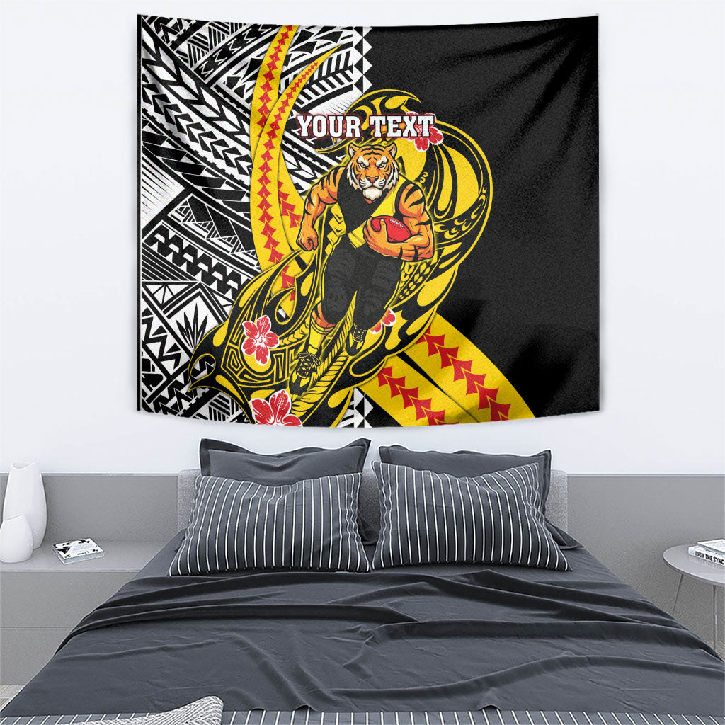 Personalized Richmond Tigers Tapestry Polynesian Tribal Tiger Mascot With Hibiscus Floral Art