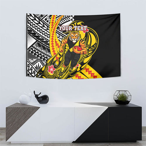 Personalized Richmond Tigers Tapestry Polynesian Tribal Tiger Mascot With Hibiscus Floral Art