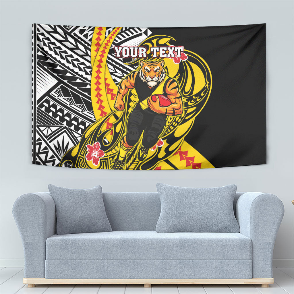 Personalized Richmond Tigers Tapestry Polynesian Tribal Tiger Mascot With Hibiscus Floral Art