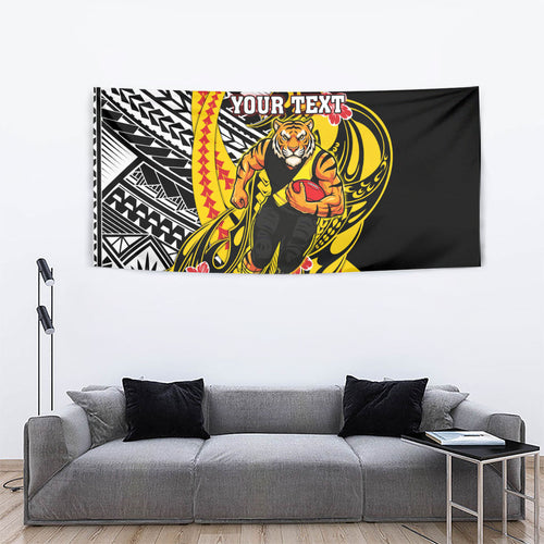 Personalized Richmond Tigers Tapestry Polynesian Tribal Tiger Mascot With Hibiscus Floral Art