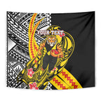Personalized Richmond Tigers Tapestry Polynesian Tribal Tiger Mascot With Hibiscus Floral Art