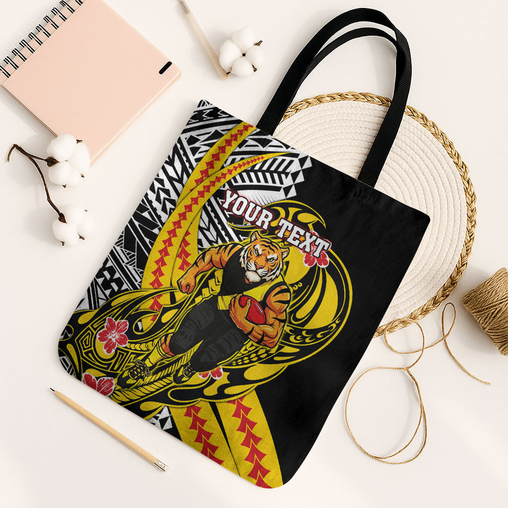 Personalized Richmond Tigers Tote Bag Polynesian Tribal Tiger Mascot With Hibiscus Floral Art