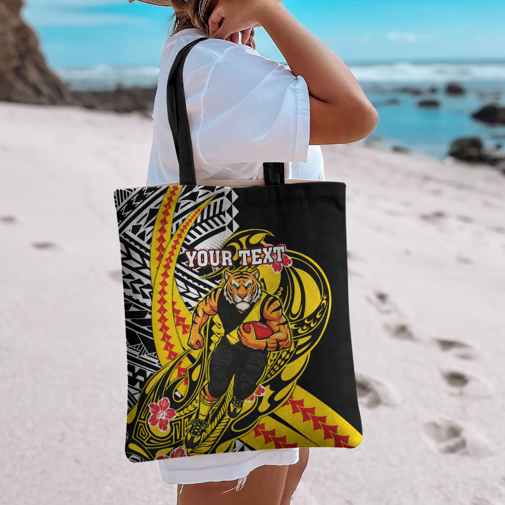 Personalized Richmond Tigers Tote Bag Polynesian Tribal Tiger Mascot With Hibiscus Floral Art