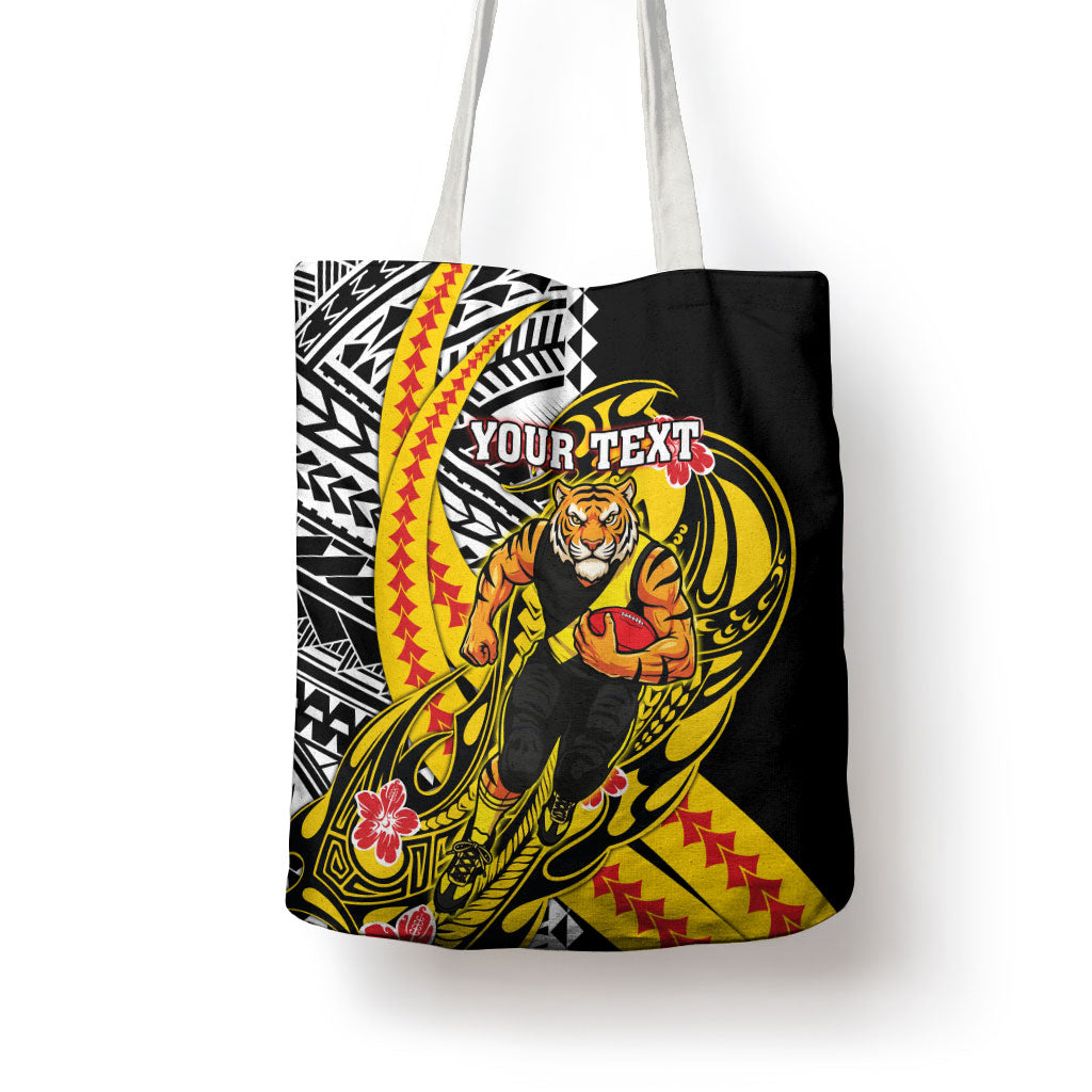 Personalized Richmond Tigers Tote Bag Polynesian Tribal Tiger Mascot With Hibiscus Floral Art