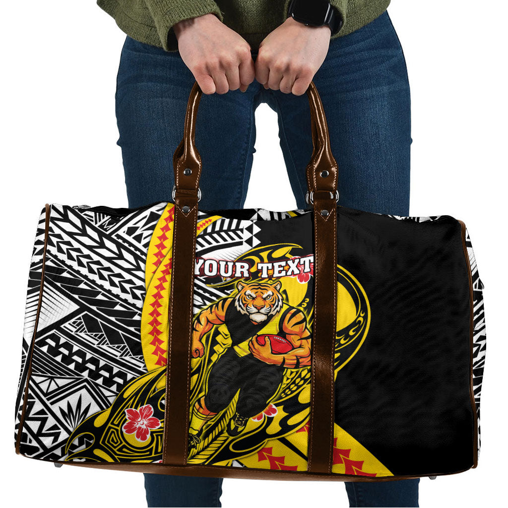 Personalized Richmond Tigers Travel Bag Polynesian Tribal Tiger Mascot With Hibiscus Floral Art