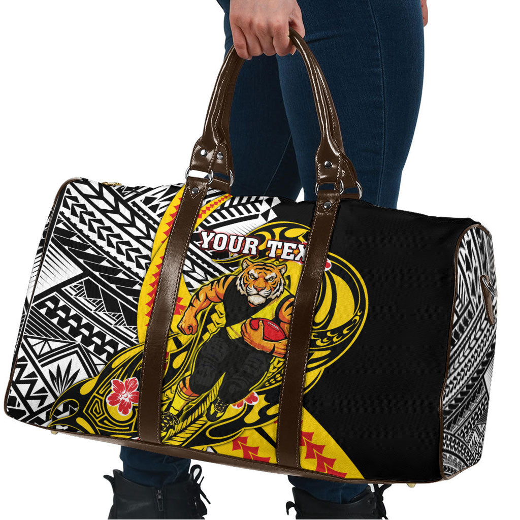 Personalized Richmond Tigers Travel Bag Polynesian Tribal Tiger Mascot With Hibiscus Floral Art