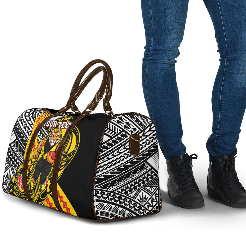 Personalized Richmond Tigers Travel Bag Polynesian Tribal Tiger Mascot With Hibiscus Floral Art