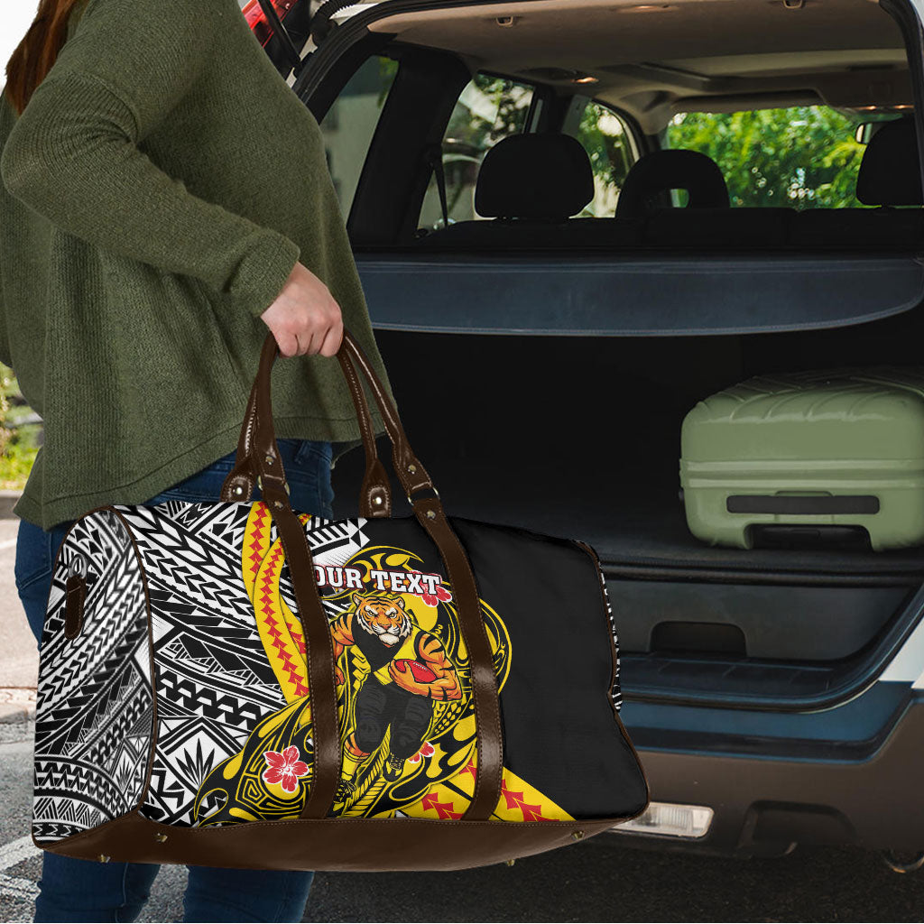 Personalized Richmond Tigers Travel Bag Polynesian Tribal Tiger Mascot With Hibiscus Floral Art